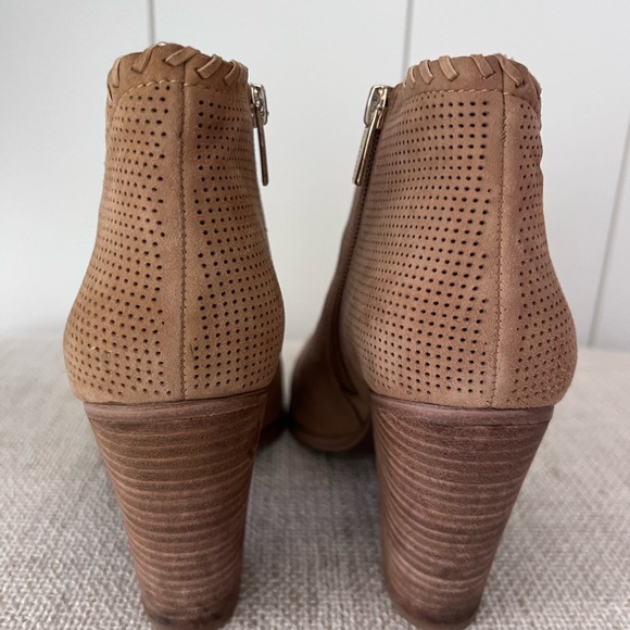 Vince Camuto Fernlee Tan Perforated Suede Block Heel Booties - Picture 5 of 7